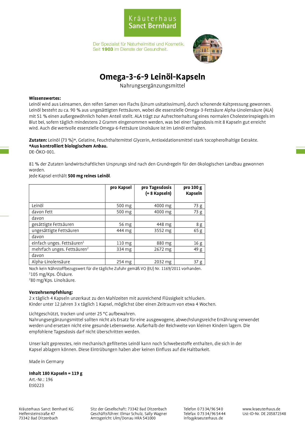 OMEGA 3-6-9 SANCT BERNHARD, ĐỨC