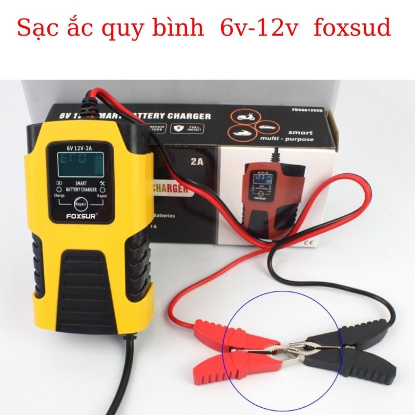 Sạc acquy 12v 2A Foxsur ,máy sạc ắc quy 6V- 12v sạc bình 4AH-40AH , sạc ắc quy thông minh chống ngược cược , tự ngắt khi đầy , sửa chữa khử sunfat phục hồi bình cũ