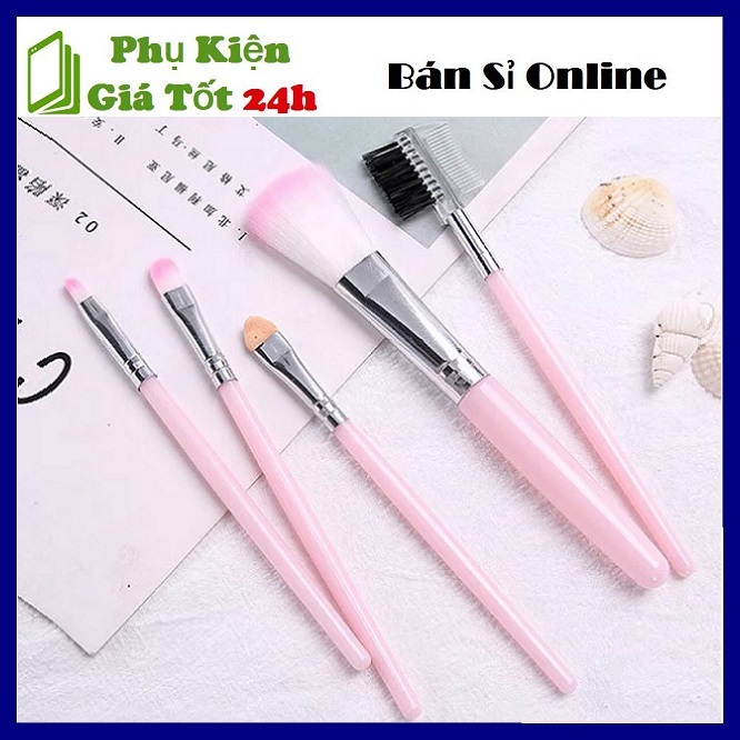 [HCM]⚡ Siêu Rẻ ⚡ Set 5 Cọ Trang Điểm Cơ Bản Tiện Lợi  - Bộ Cọ Mini Hồng 5 Chi Tiết Siêu Xinh