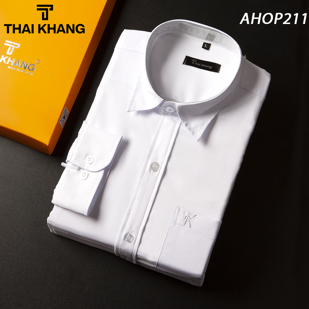 Áo sơ mi trắng nam dài tay cao cấp Thái Khang vải lụa xuất khẩu mềm mịn co dãn nhẹ mặc mát AHOP21