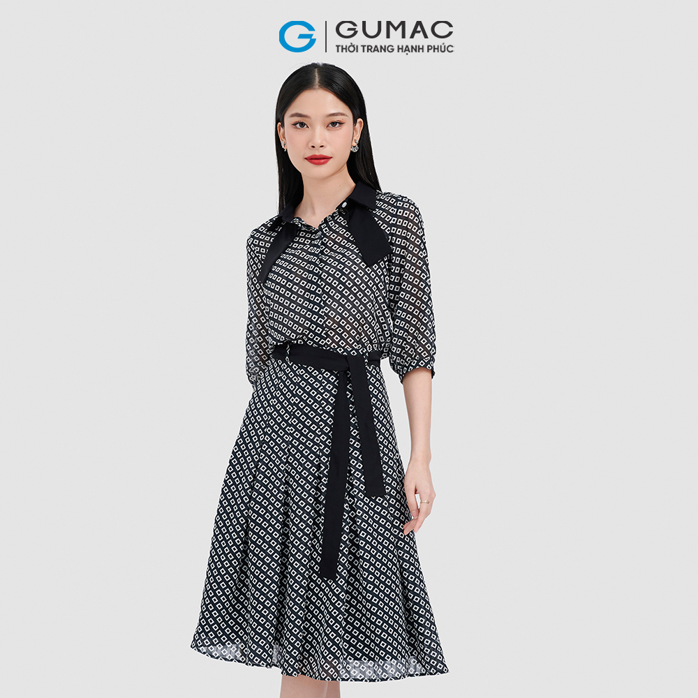 Chân váy A dập ly phối dây lưng GUMAC VC10086