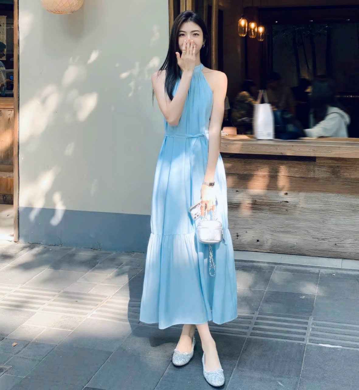 Đầm maxi cổ yếm đuôi cá 2 màu