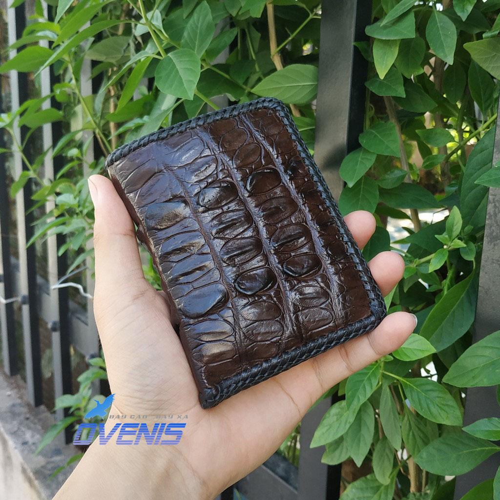 [FREE SHIP] VÍ BÓP DA CÁ SẤU DÁNG ĐỨNG 2 MẶT ĐAN VIỀN MADE BY OVENIS