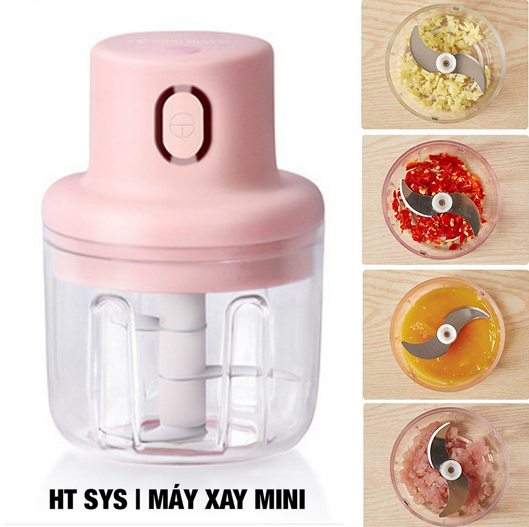 [XẢ KHO + Tặng Quà] Máy xay mini cầm tay đa năng sạc pin cao cấp xay tỏi ớt, hành, rau củ quả (Tặng 5 móc dán tường siêu dính)