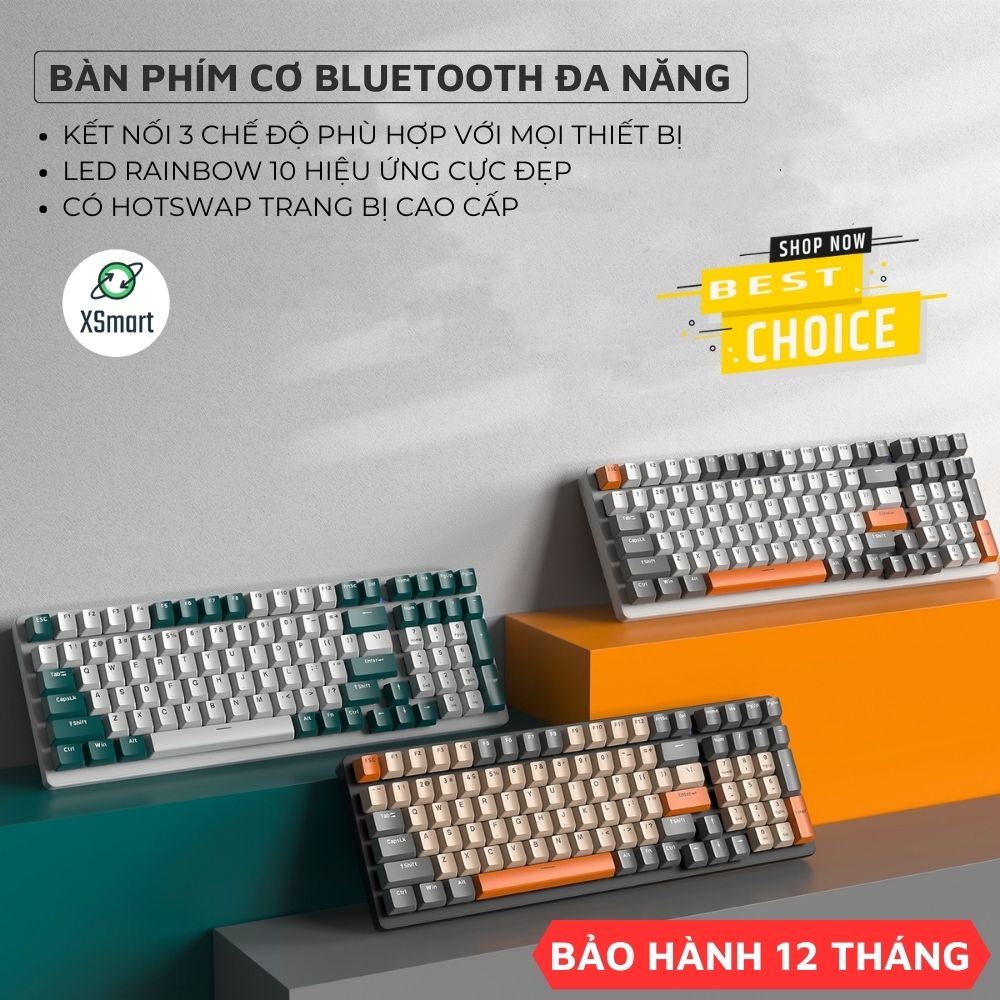 Bàn Phím Cơ Không Dây Bluetooth Nâng Cấp K6BT Led Đổi Màu, Pin Sạc Siêu Trâu, Tương Thích Mọi Thiết Bị