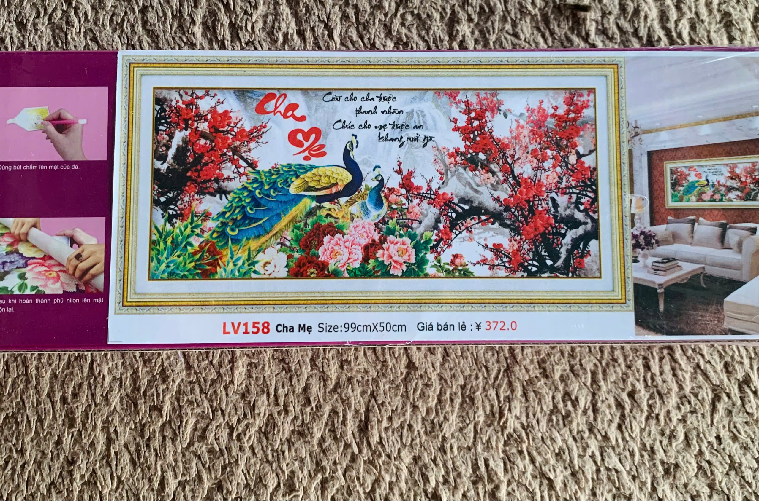 [ FREESHIP MAX-]Tranh đính đá cha mẹ đôi công lv158 KT 99x50cm[ Tranh Hà Đoàn]