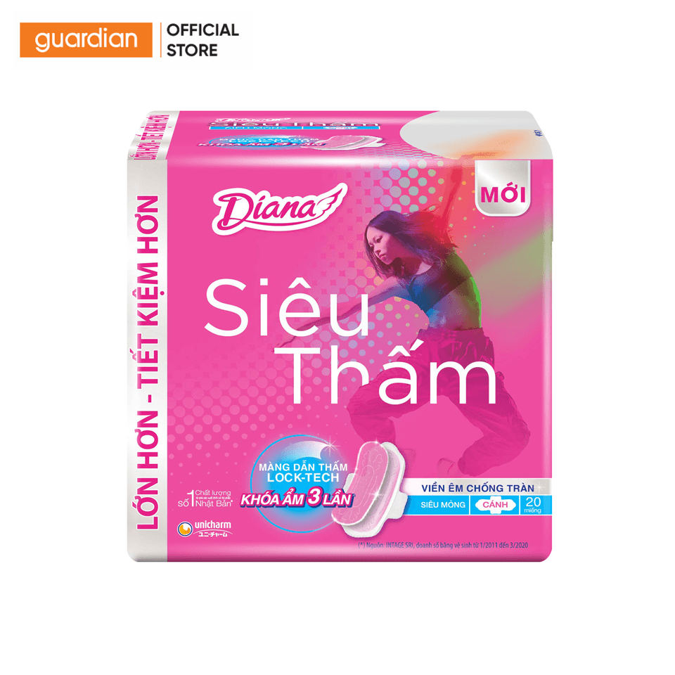 Băng vệ sinh diana siêu thấm siêu mỏng cánh 23cm 20 miếng