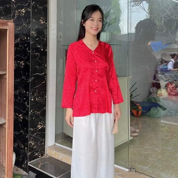 BÀ BA GẤM CỔ TIM [Quần và áo bán riêng] trang phục truyền thống, Quần Áo Phật Tử, Đồ Lam Phật Đi Chùa Nữ mã PN63C