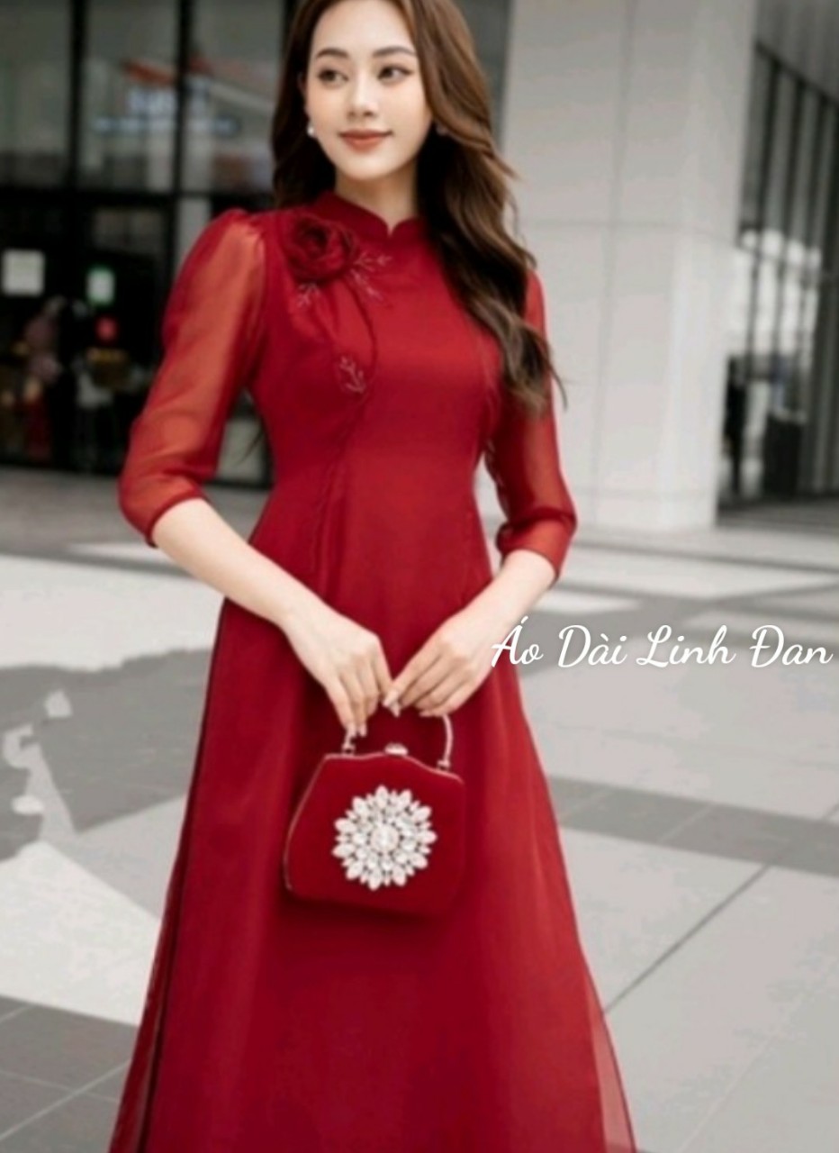 Áo dài cách tân đỏ đô nổi bật, sang trọng - Áo Dài Linh Đan