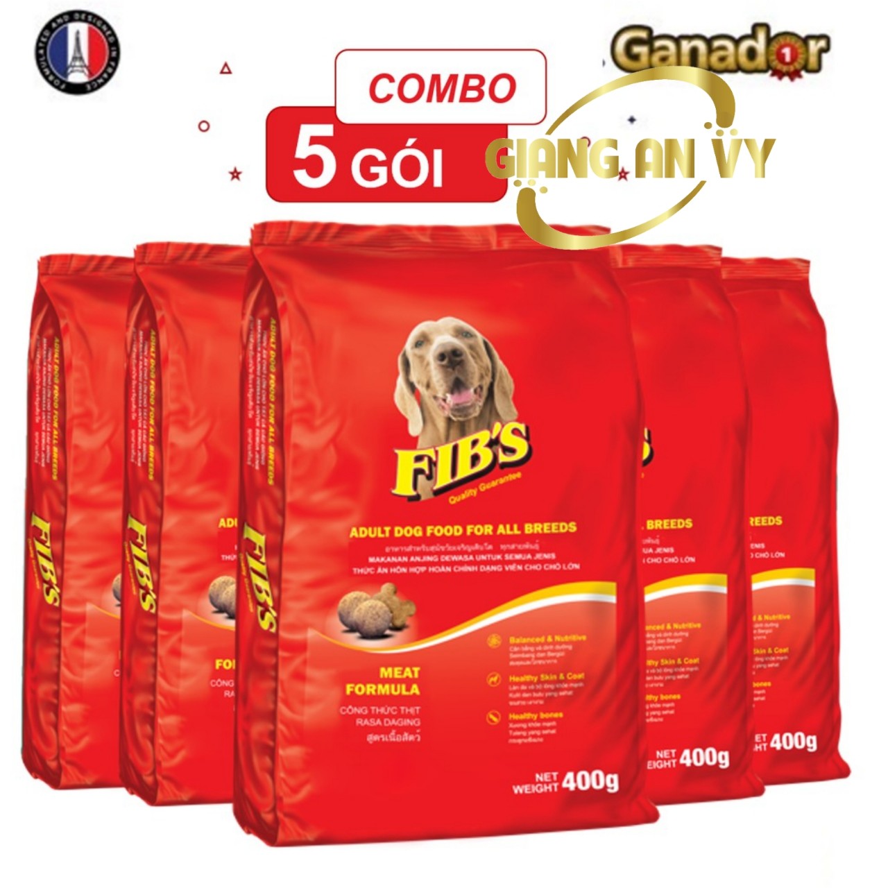 5 gói Fib s 400g - Thức ăn hạt cho chó trưởng thành