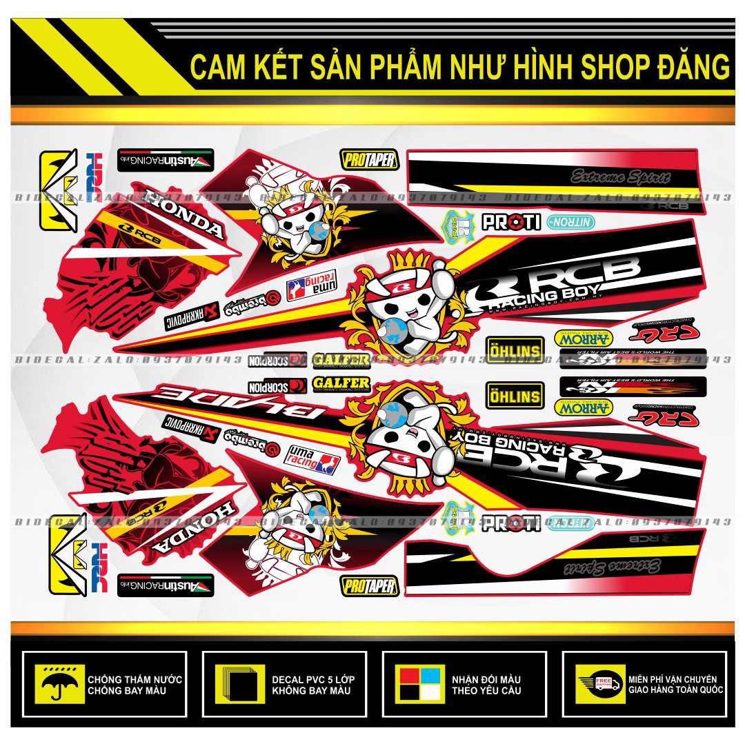 TEM RỜI WAVE BLADE 110 MẪU RACING BOY PHỐI DÁN XE ĐỎ