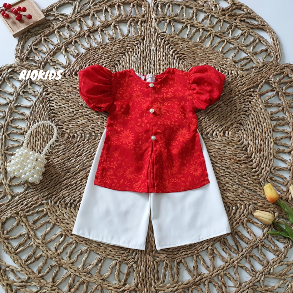 Bg8 set bộ bà ba gấm đỏ cách tân riokids cho bé gái đi chơi lễ tết