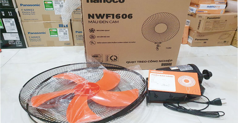Quạt treo tường Nanoco NWF1606(cam đen) 2 dây