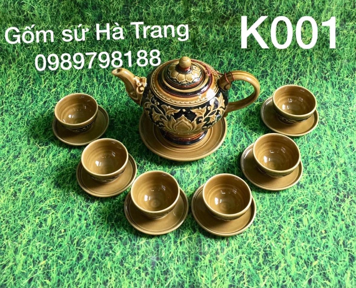 Bộ ấm chén khắc chìm gốm sứ Bát Tràng cao cấp