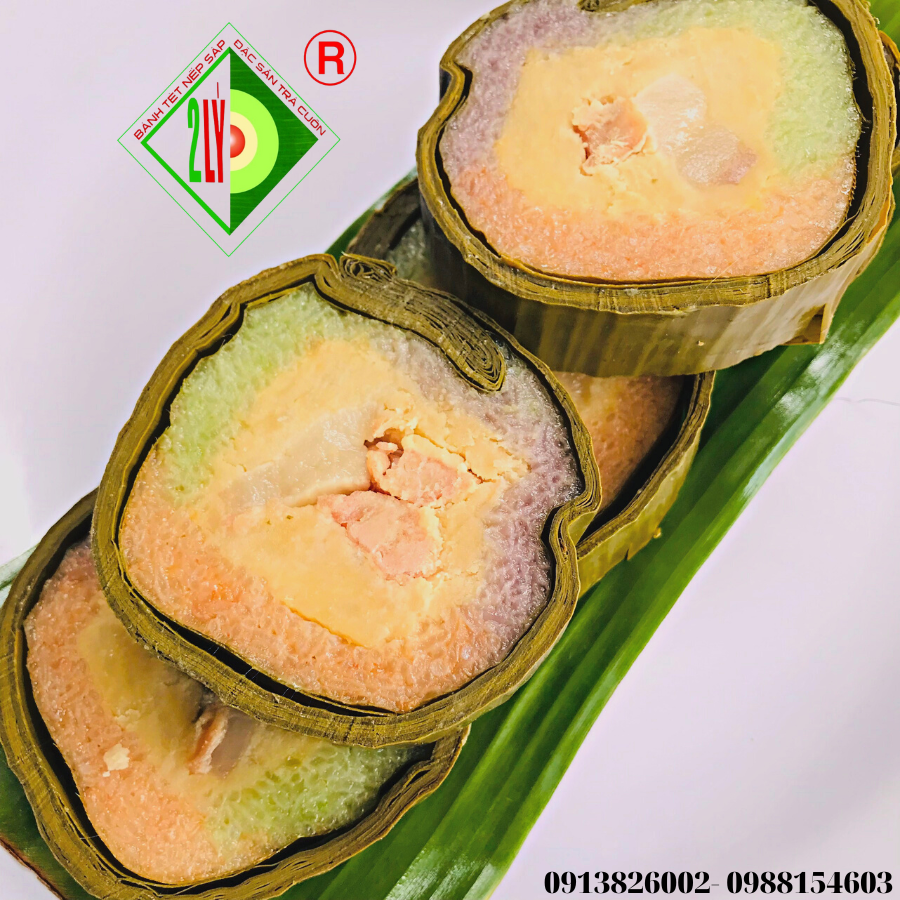 Bánh Tét Ba Màu đậu mỡ không trứng [Bánh tét Trà Cuôn Hai Lý tại Trà Vinh]