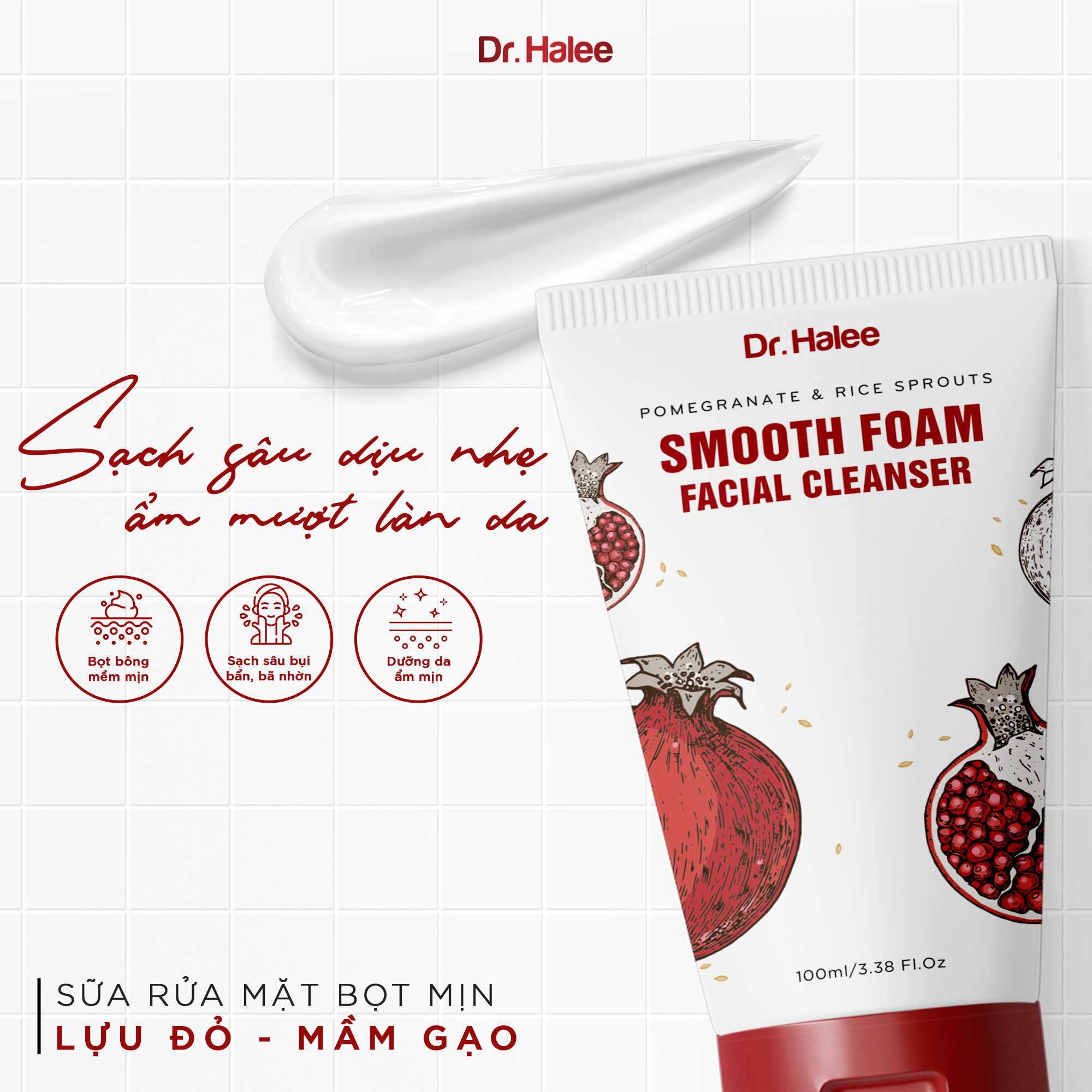 Sữa rửa mặt Lựu đỏ Mầm gạo Dr.Halee 30ml