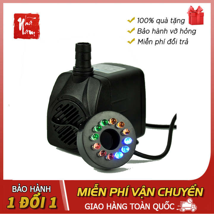 Máy bơm hai chiều dành cho thác nước phong thủy, máy bơm chìm kèm đèn led nhiều màu