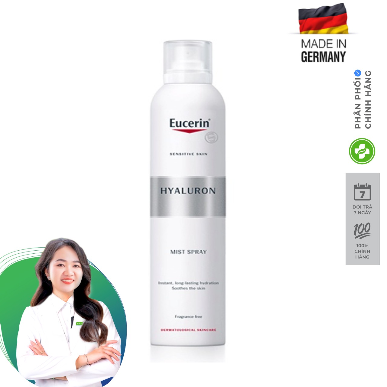 Xịt Khoáng Eucerin Hyaluron Mist Spray cấp ẩm, giảm và ngăn ngừa nếp nhăn cho da nhạy cảm 150ml