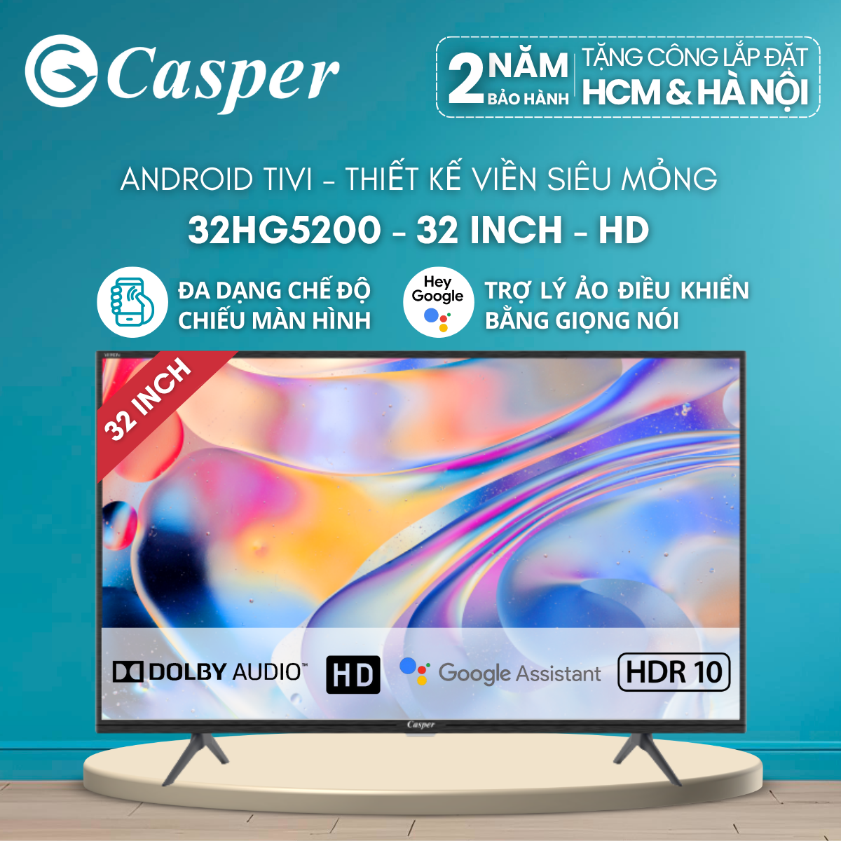 [Công lắp 0Đ HCM/HN] Android Tivi Casper 32 inch – HD màn hình LED – 32HG5200 – Chính hãng – Bảo hành 2 năm