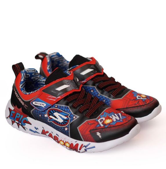 Shoes Skecher children straps stickers black mixed red, GLK38