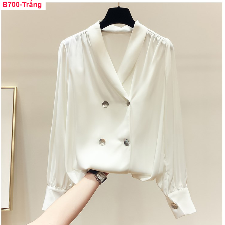 [HCM]B700- Áo lụa satin cổ vest