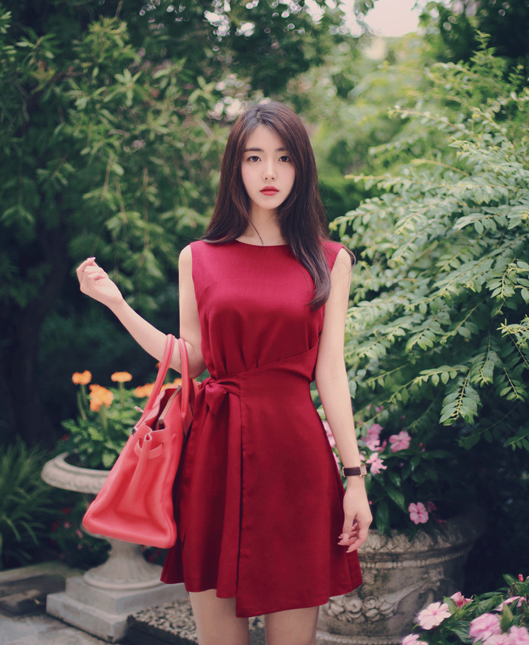 Đầm đỏ cột nơ eo CLD 028