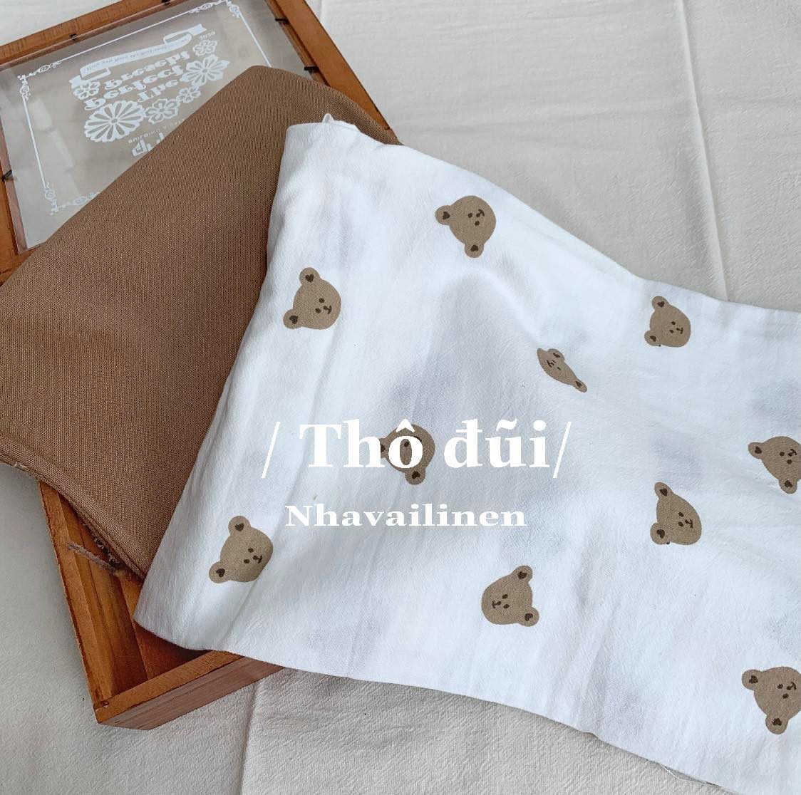 [HCM]Xô muslin gấu bear nền be phù hợp cho quần áo trẻ em, đồ mặc nhà, khăn chăn gối.