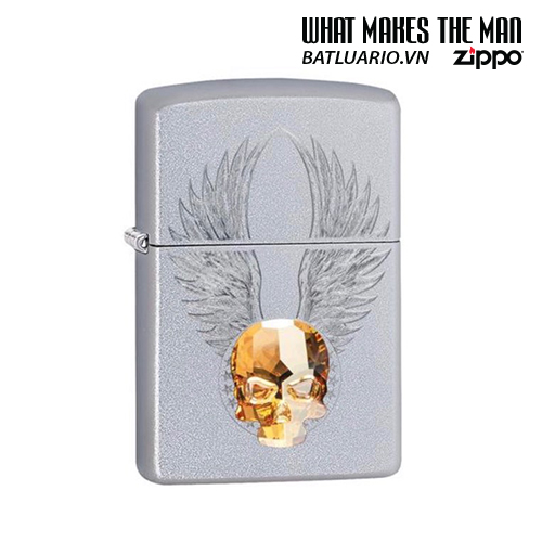 Bật lửa Zippo 49034 – Zippo Gold Skull Design Swarovski® Satin Chrome