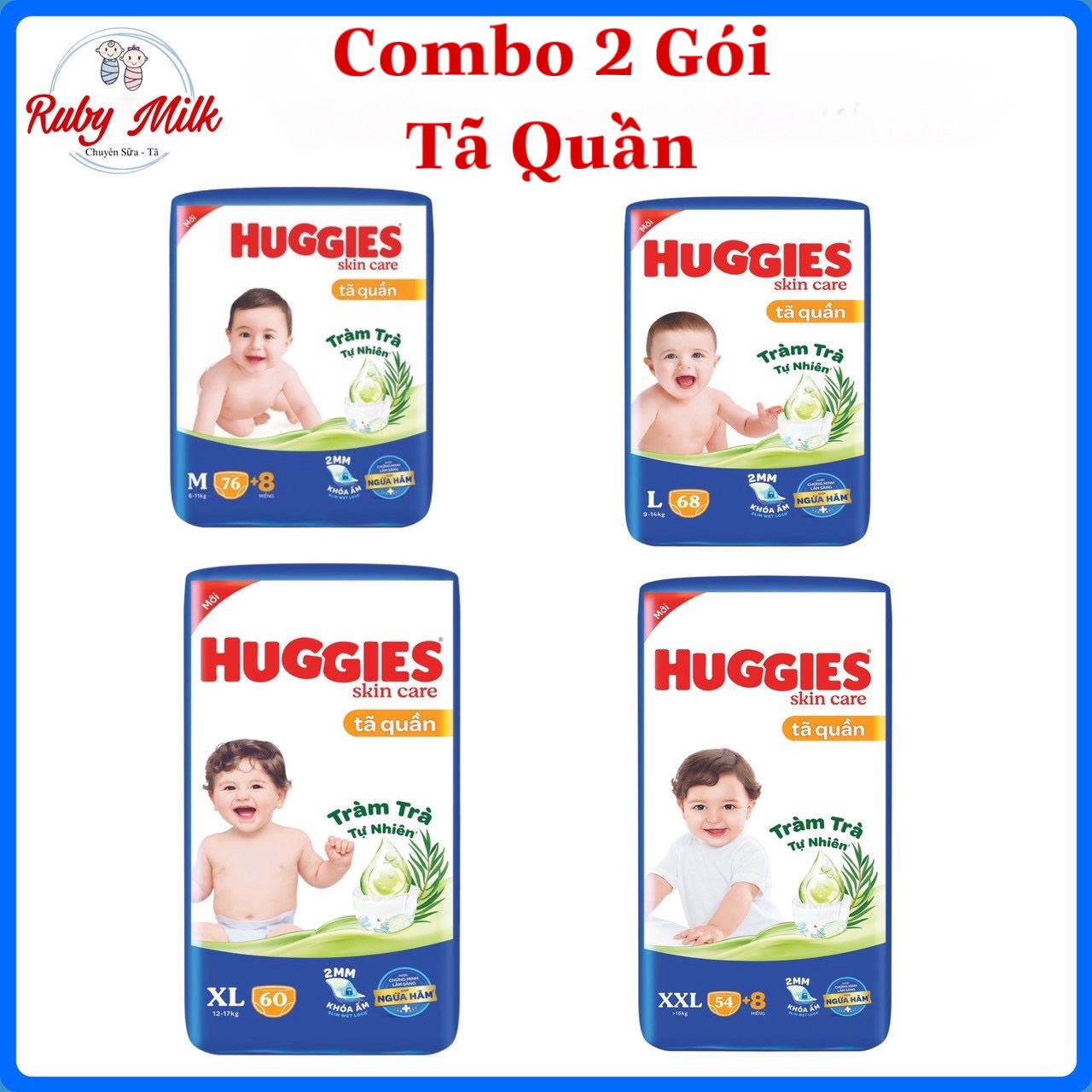 Combo 2 Gói Tã quần Huggies đủ size cho bé