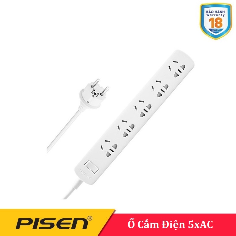 Ổ cắm điện Pisen 005-EP (5x AC , 5 Ổ điện ) - BH 18 Tháng