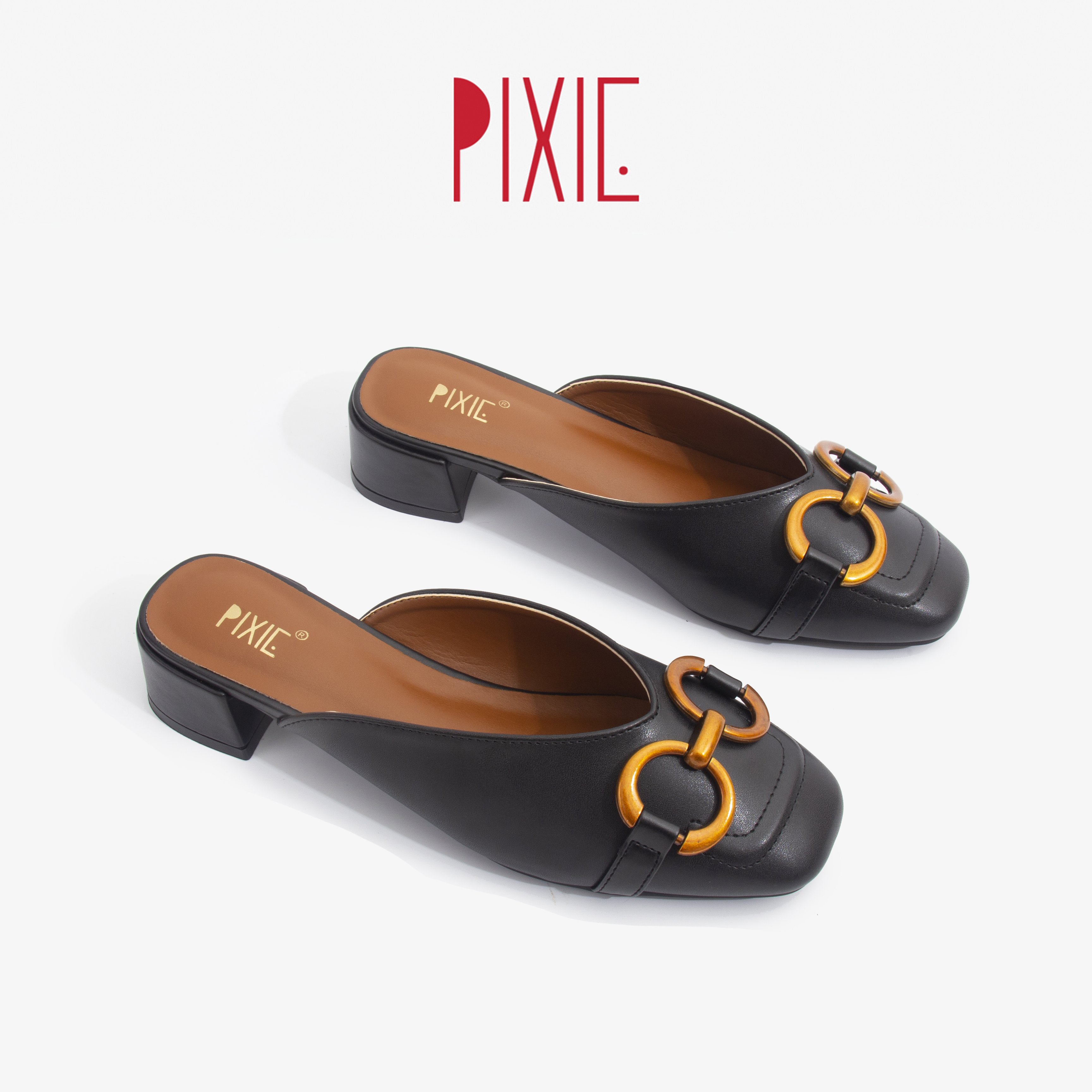 Giày Sục 5cm Mũi Vuông Gắn Khoá Pixie X803