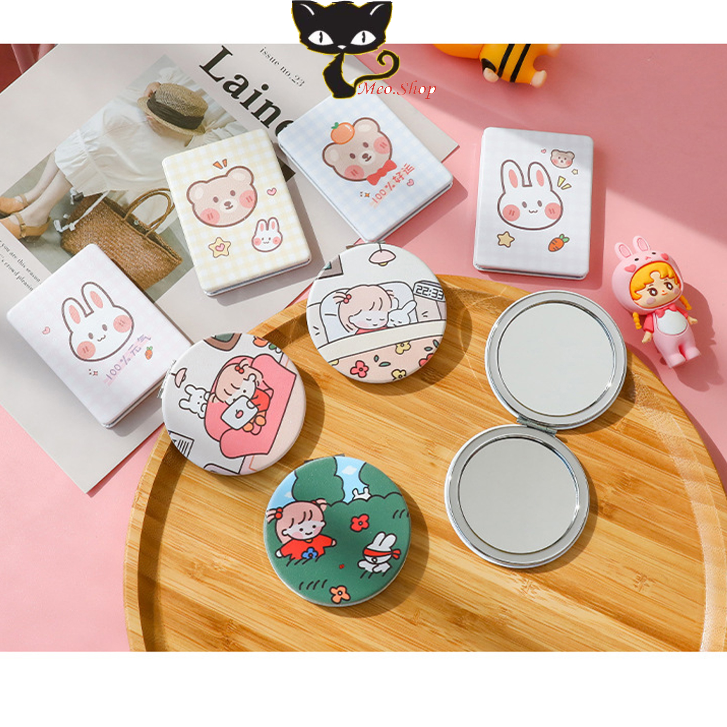 Gương cầm tay mini 2 mặt bỏ túi chắc chắn