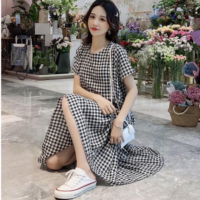[HCM]Đầm caro đuôi cá lệch tà