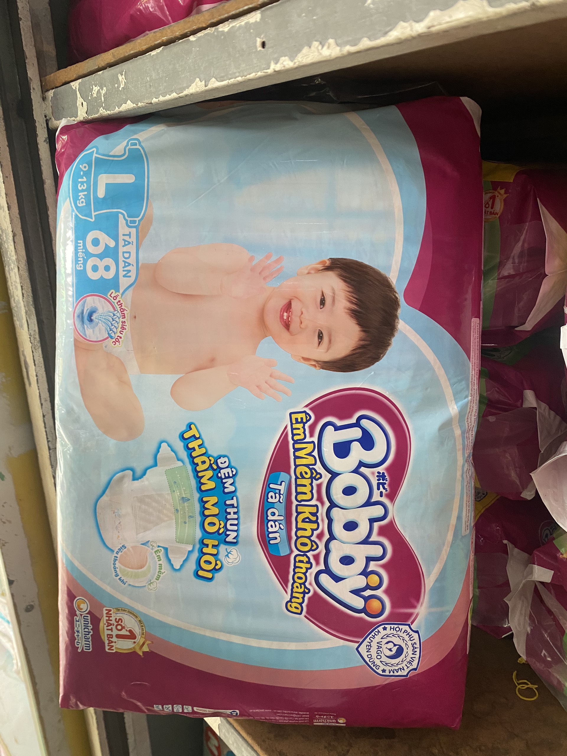 TÃ DÁN BOBBY SIÊU THOÁNG SIZE L 68 MIẾNG (9-13kg)
