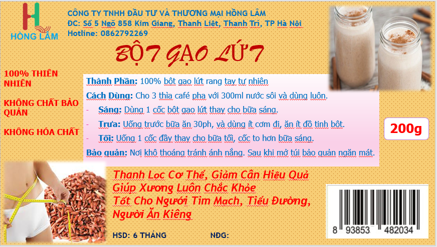 Bột Gạo Lứt Uống Liền Hỗ Trợ Giảm Cân. Gói 200g