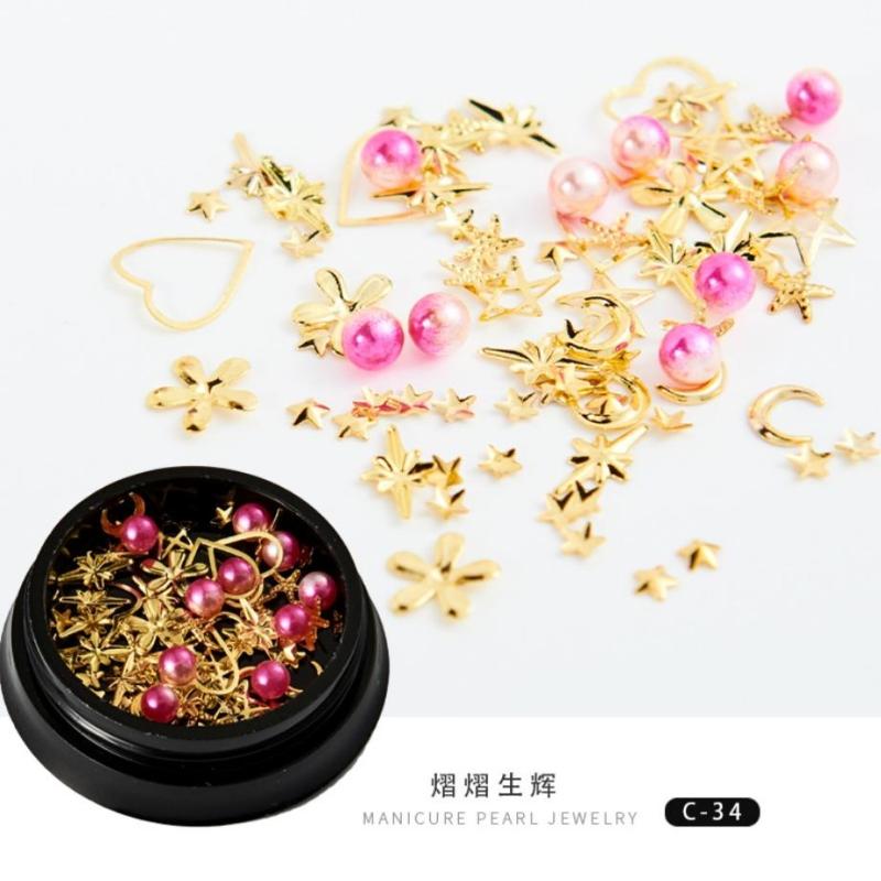 Mix đá, phụ kiện DIY trang trí móng hộp đen