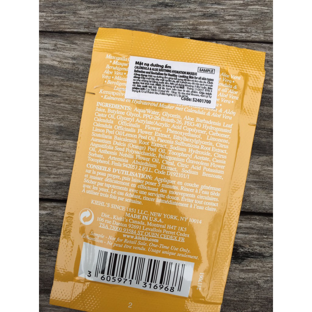 Kiehl's Sample Mặt Nạ Hoa Cúc Calendula & Aloe Hydration Hydration