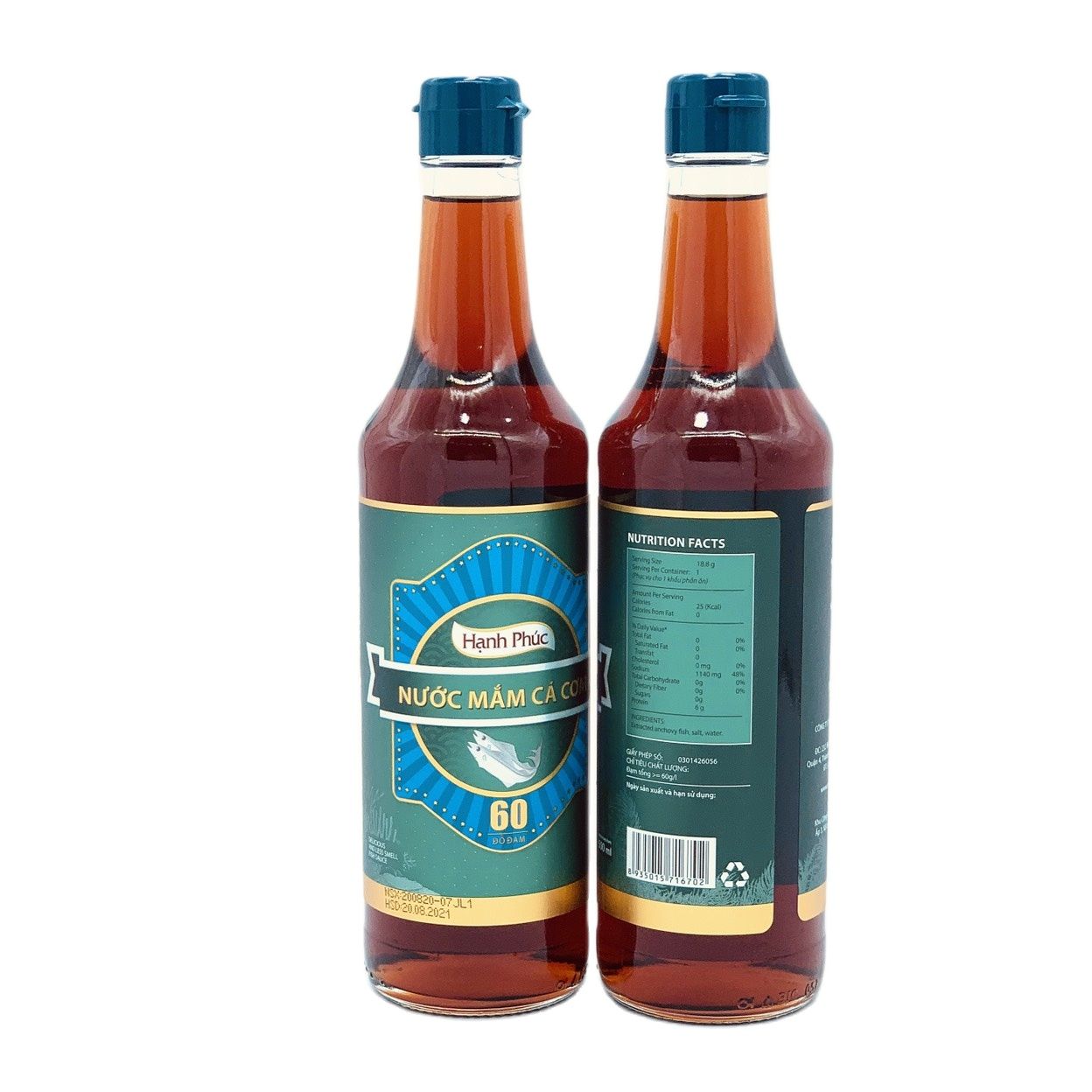 ( THÙNG XỐP 02 CHAI) Nước mắm Hạnh Phúc 60 độ đạm chai 500ml