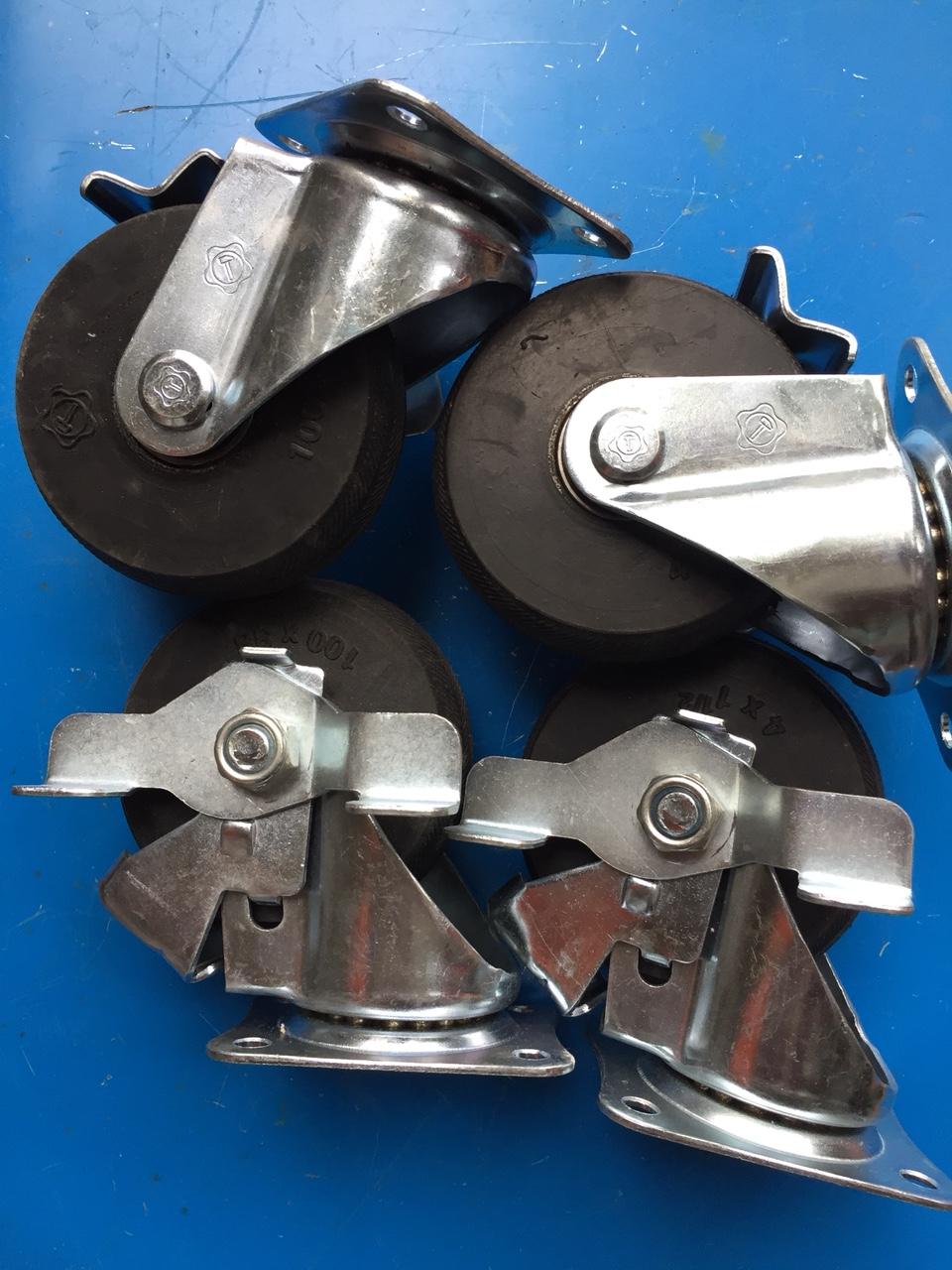 Bộ 4 bánh xe chịu tải 500kg, bộ 4 bánh xe (100x38)  đài loan đường kính 10cm (2 tĩnh. 2 xoay), bánh xe đẩy hàng cao cấp