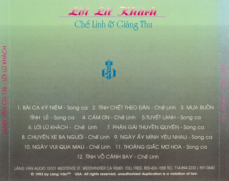 [MDX] Đĩa CD Nhạc Vàng Chế Linh - Giáng Thu - Lời Lữ Khách