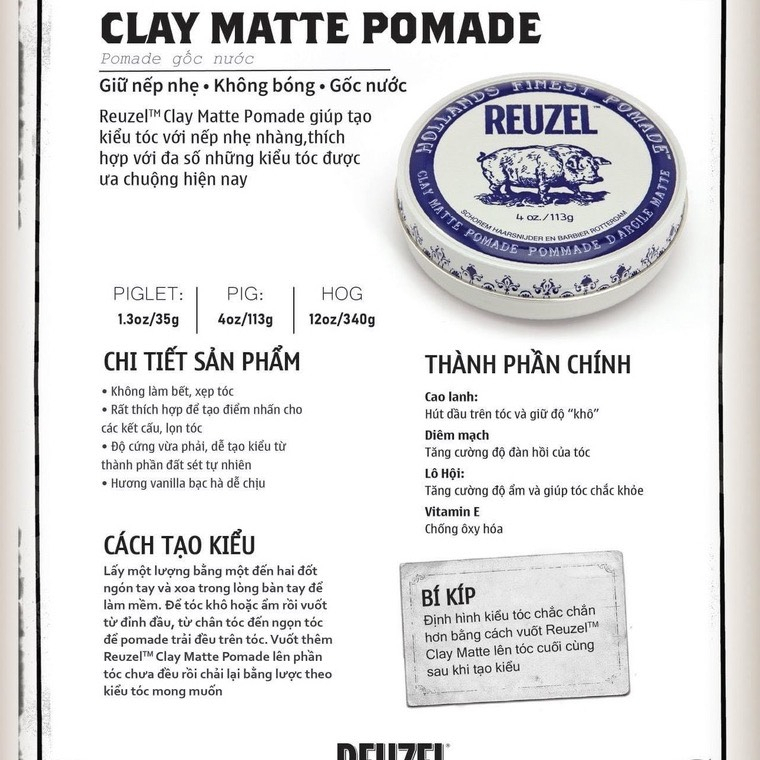 Sáp Vuốt Tóc Nam Reuzel Pomade Đủ Màu
