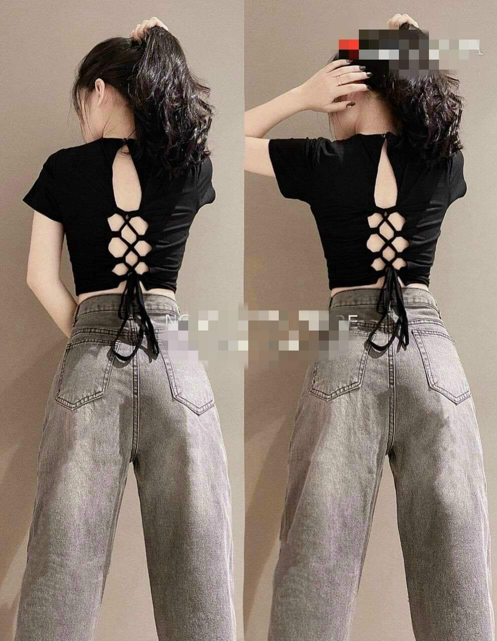 [HCM]Áo thun nữ đan dây sau lưng tay ngắn thiết kế thời trang vải dày mịn mát ( đen )