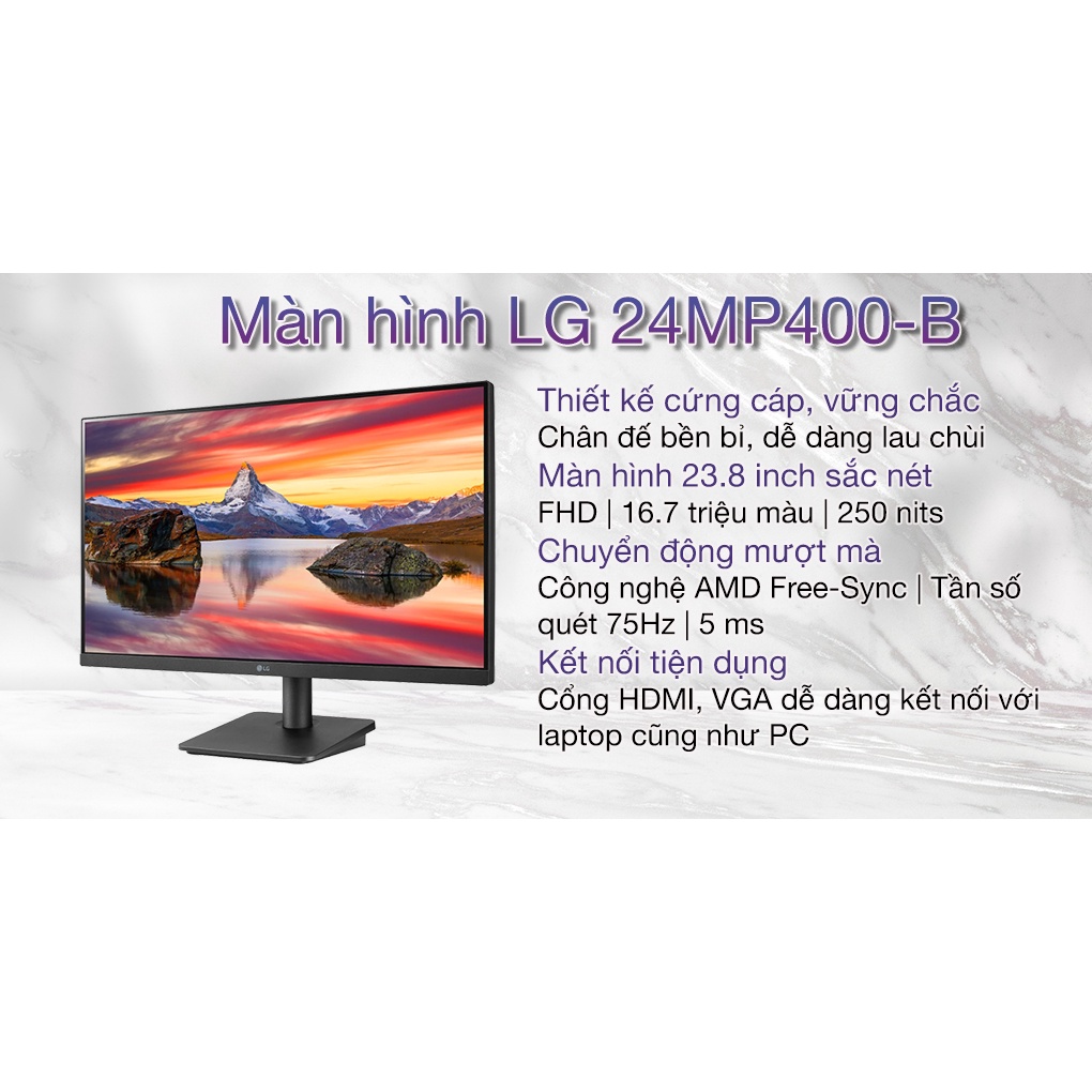 Màn hình LG 24MP400-B  hình ảnh sắc nét chân thực