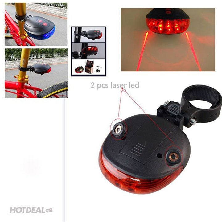 Combo đèn chiếu hậu laser và đèn chiếu sáng có còi xe đạp
