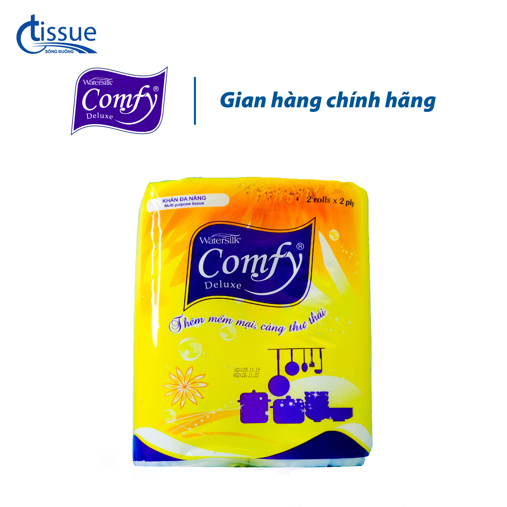KHĂN ĐA NĂNG COMFY 2 CUỘN/GÓI, KHĂN GIẤY, GIẤY ĂN CAO CẤP
