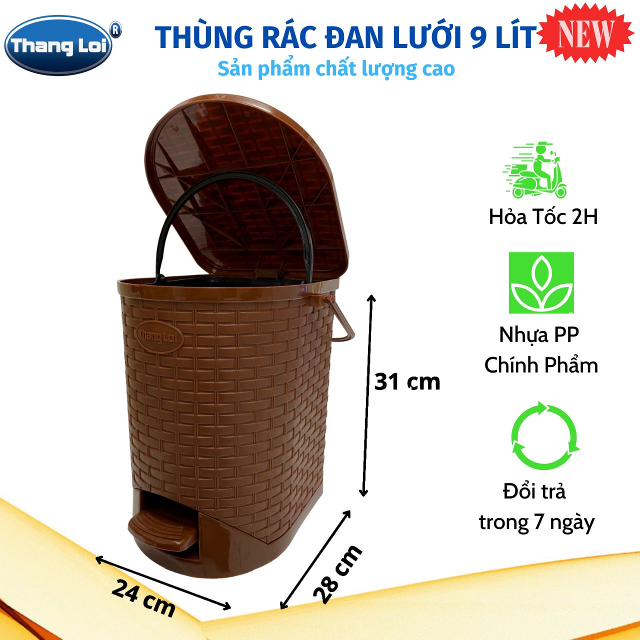 Thùng Rác Nhựa Thắng Lợi 9L Đan Lưới