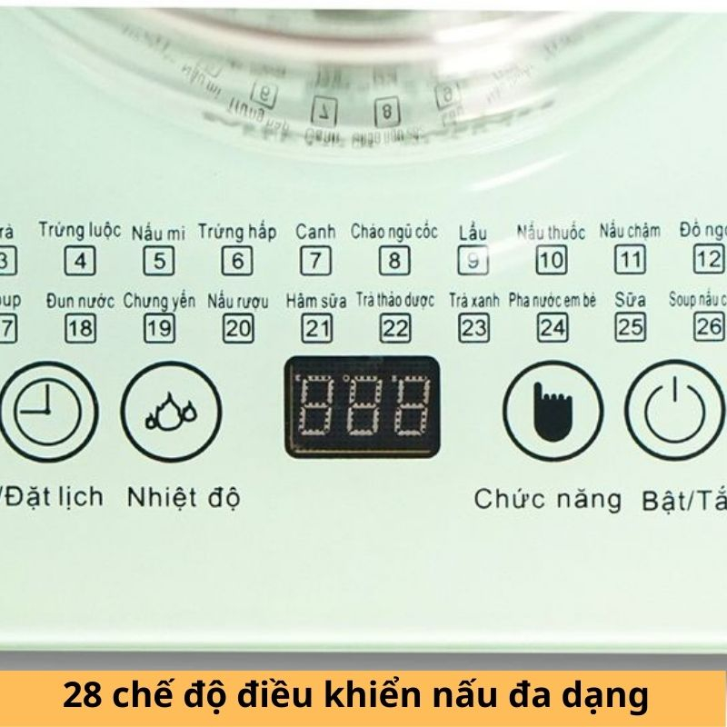 Bộ ấm điện siêu tốc đa năng 1.8L bình siêu tốc thuỷ tinh chịu nhiệt cao, 28 chức năng nấu, chế độ hẹn giờ, thủy tinh chống sốc nhiệt cao cấp