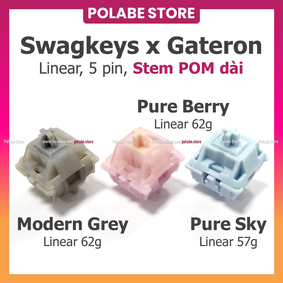 Gateron Pure Berry bàn phím cơ Swagkeys Modern Grey linear switch Gateron Pure Sky - Polabe Store