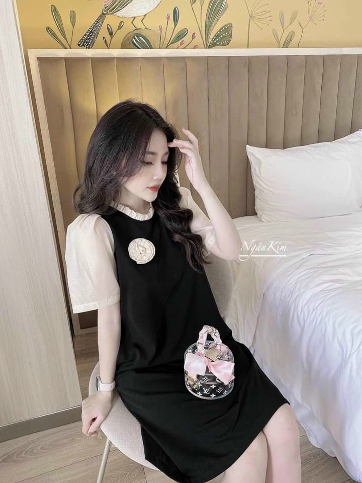 Đầm form suông phối tay đính hoa trẻ trung TTSA0938