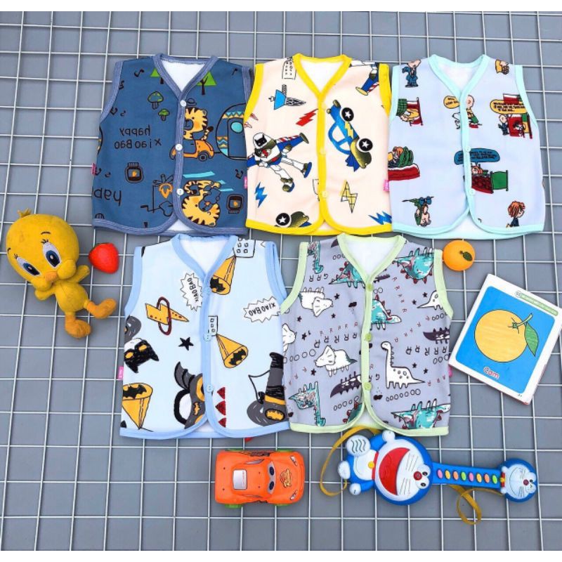 Áo gile nỉ lót bông họa tiết cho bé 3-10kg